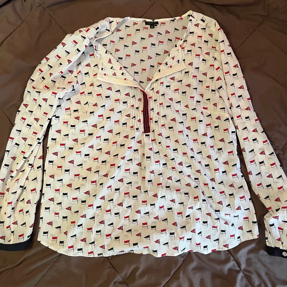 Talbots Nautical Flags blouse size 16.  White w/navy & red